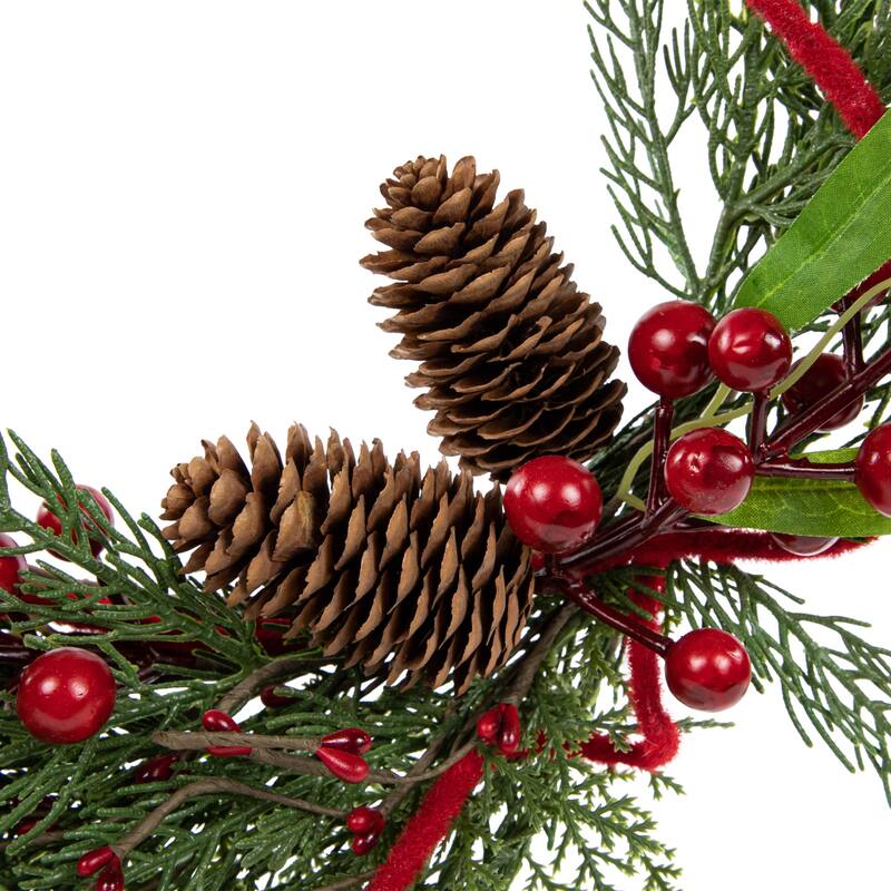 Mixed Greenery and Berry Artificial Asymmetrical Christmas Wreath 18-Inch Unlit - 18"