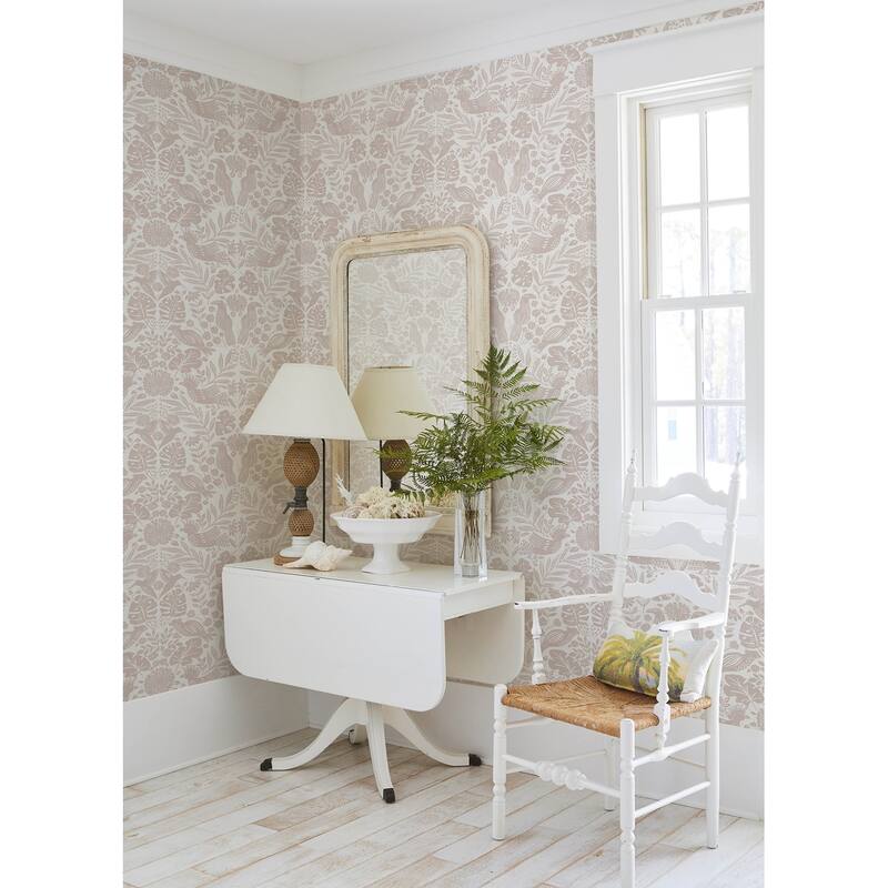 A-Street Prints Nestle Pink Bird Block Print Wallpaper