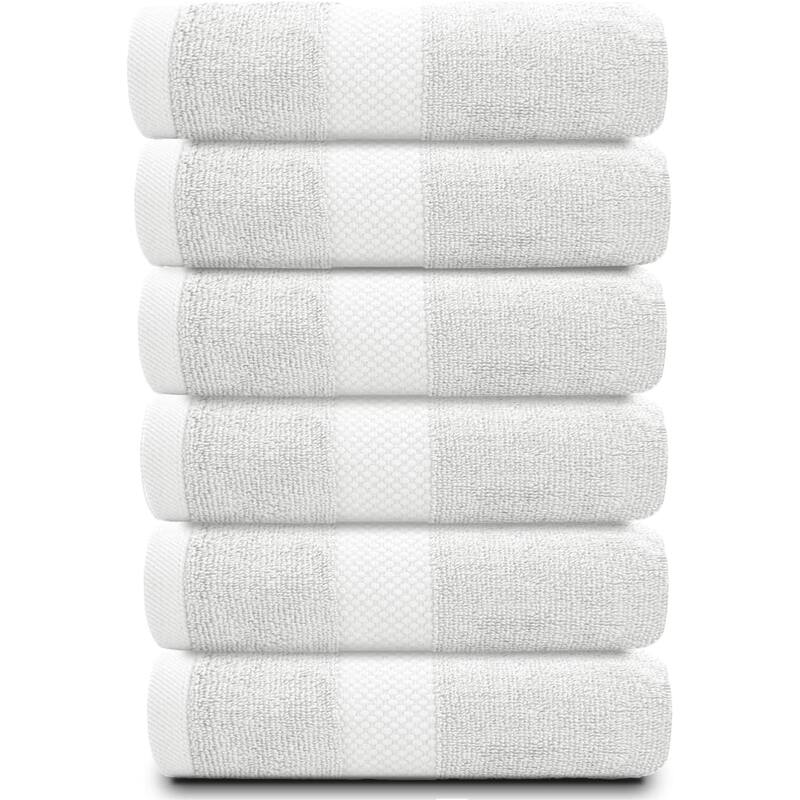 White Classic Luxury Cotton Hand Towel 16x30 - Set of 6