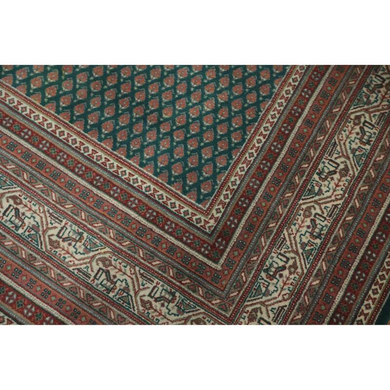 Hand Knotted Oriental 100% Wool Carpet Traditional All-Over Green Botemir Area Rug - 12' 0'' X 9' 1''