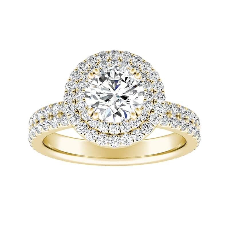 Auriya 14k Gold Double Halo Moissanite Engagement Ring 2 9/10ctw - Yellow - 9