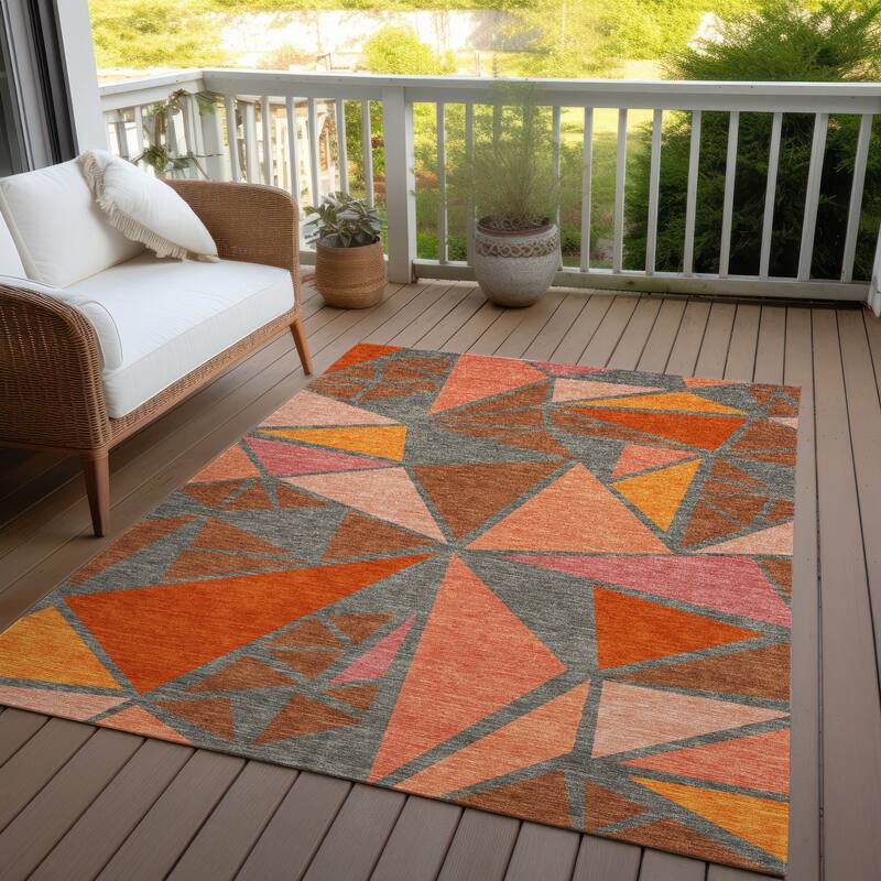 Machine Washable Indoor/ Outdoor Abstract Mosaic Chantille Rug