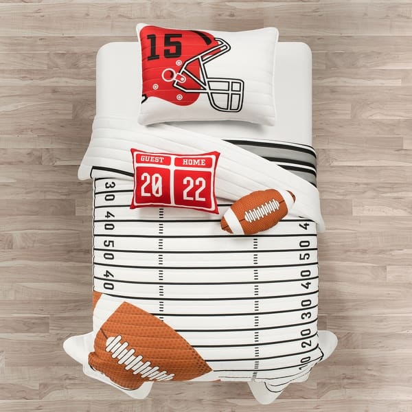 slide 2 of 21, Lush Decor American Football Reversible Oversized Kids Quilt White/Black - Twin