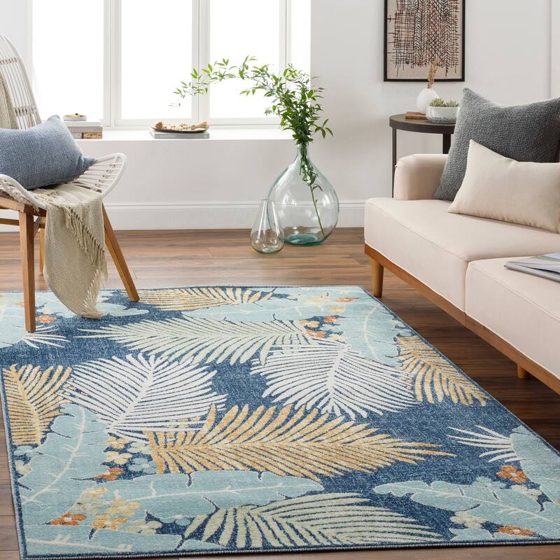 Livabliss Jona Tropical Indoor/ Outdoor Area Rug - 6'11" x 9' - Orange/Blue