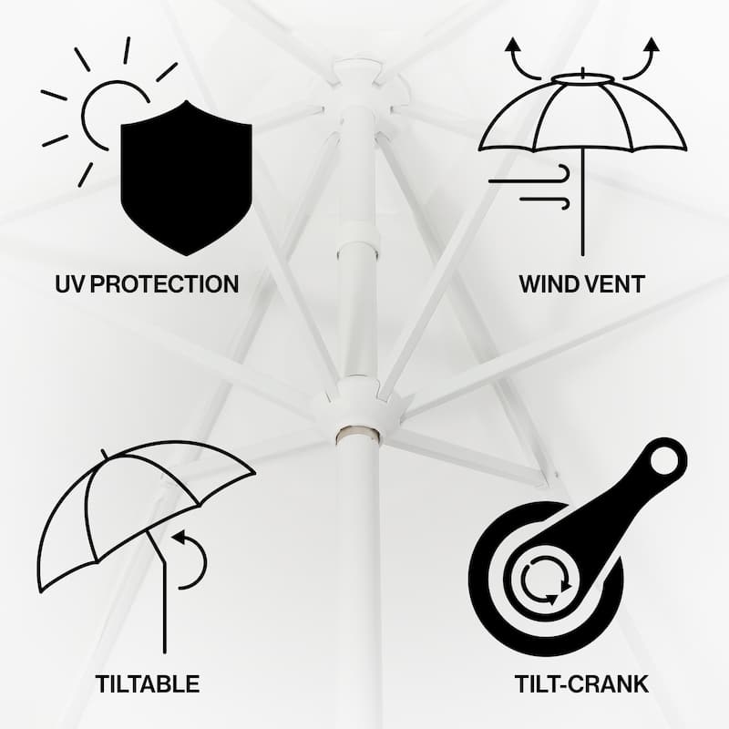 9ft Tassel Patio Umbrella Auto-Tilt, Crank , by JONATHAN Y