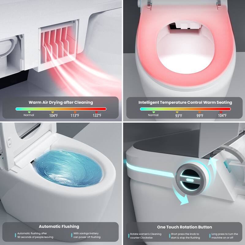 Yulika Elongated Smart Toilet Bidet Toilet with Heated Seat Bidet Seats Auto Open Auto Flush