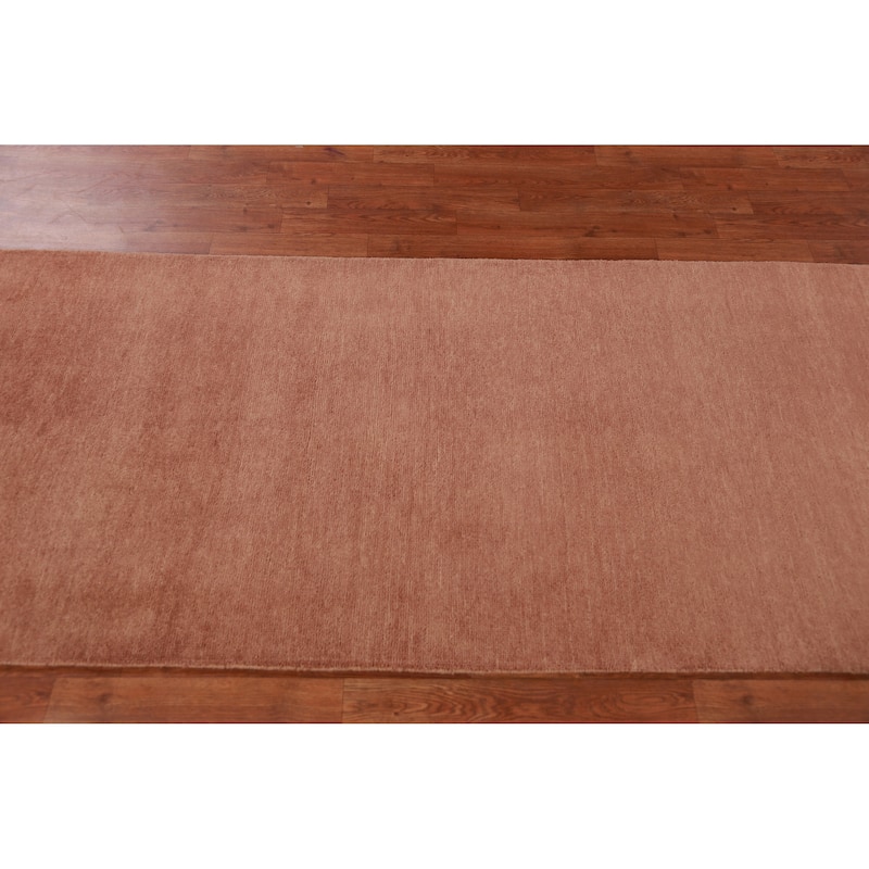 Hand Knotted Oriental 100% Wool Carpet Modern Solid Oranges & Rust Gabbeh Runner Rug - 10' 3'' X 3' 0''