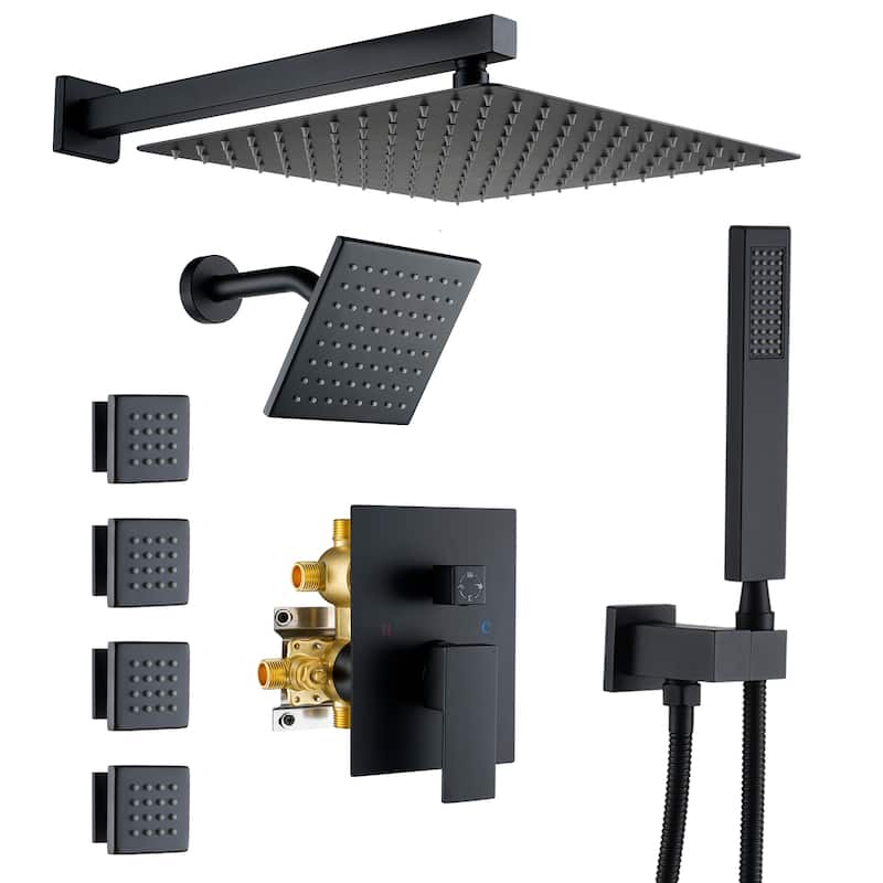 4-Spray Wall Mount 12 and 6 in. Dual Fixed and Handheld Shower Head with 4-Jets (Valve Included) - 12" x 12"