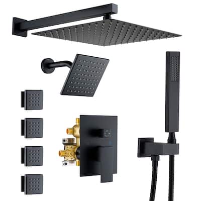 4-Spray Wall Mount 12 and 6 in. Dual Fixed and Handheld Shower Head with 4-Jets (Valve Included) - 12" x 12"