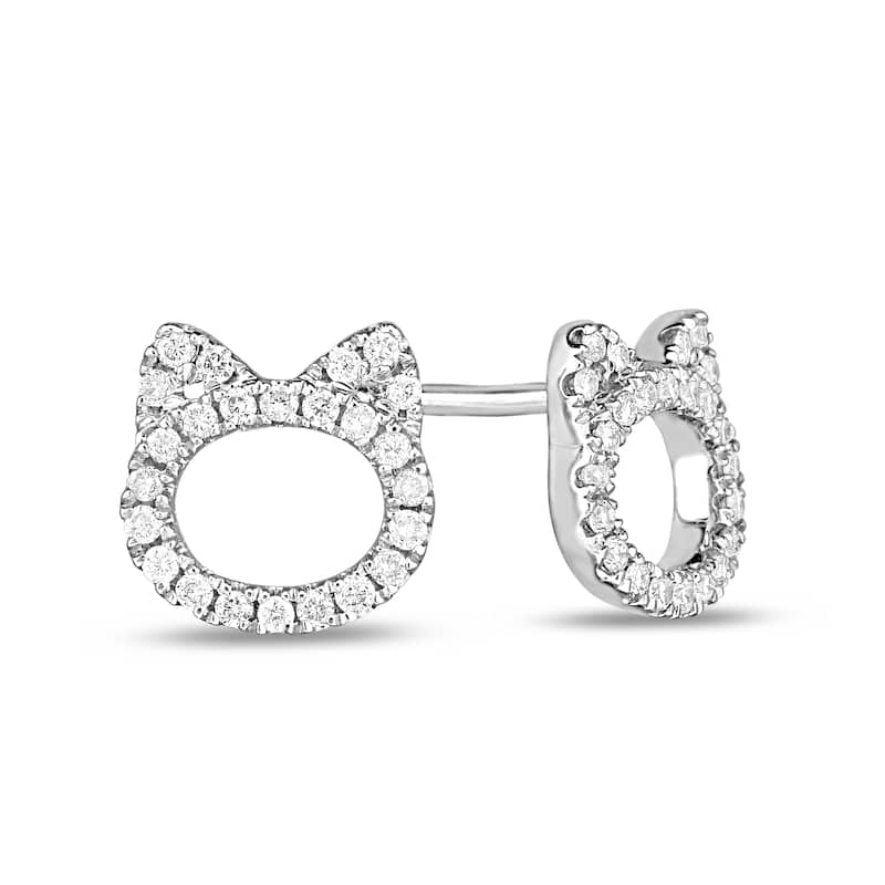 Sterling Silver Round Diamonds 1/5 CTW Cat Stud Earrings