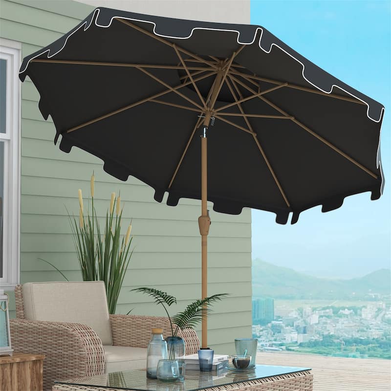 9' Umbrella with Push Button Tilt and Crank,Double Top Ruffled,8 Ribs - Dark Gray