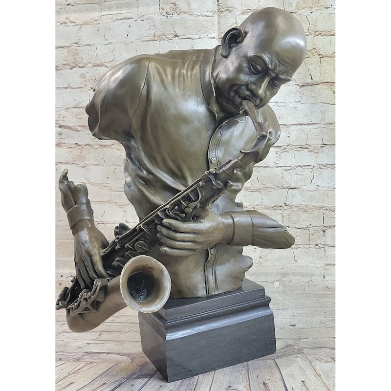 Harlem Jazz Man Saxophonist African American Black Saxophone Player Bronze Statue Sculpture Art