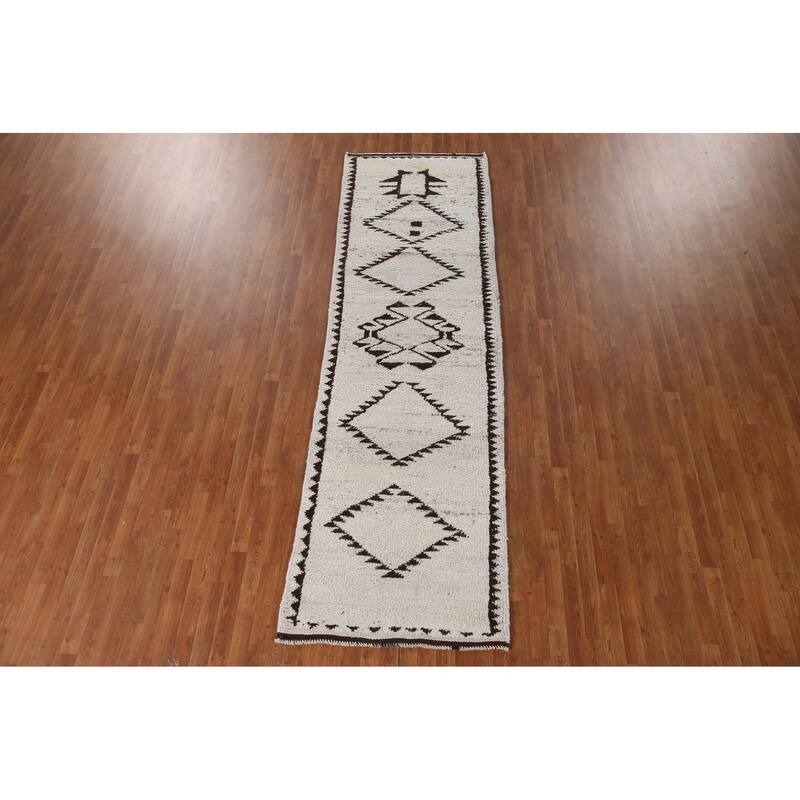 Plush Turkish Anatolian Runner Rug Hand-knotted Geometric Wool Carpet - 3'4"x 11'4"