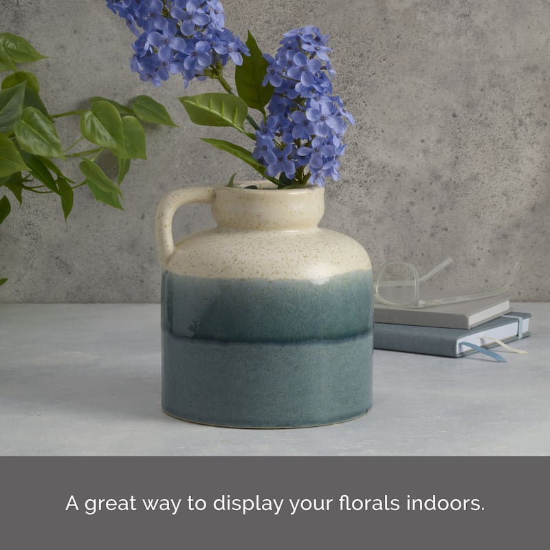 Elements Blue Fade Ceramic Handle Vase, 7 Inch