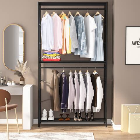 Extra tall 47 inches Double Rod Closet Shelf Freestanding 3 Shelves Clothes Clothing Garment Racks