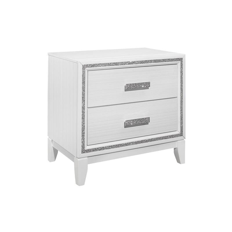 White Glam Nightstand with Crystal Handles and 2 Spacious Drawers