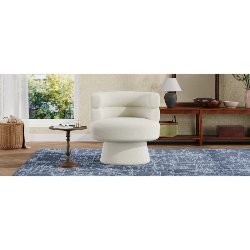 Roomfitters Contemporary 360° Swivel Barrel Chair, Premium Boucle Upholstered Accent Lounge Chair with 330 lbs, Cream White