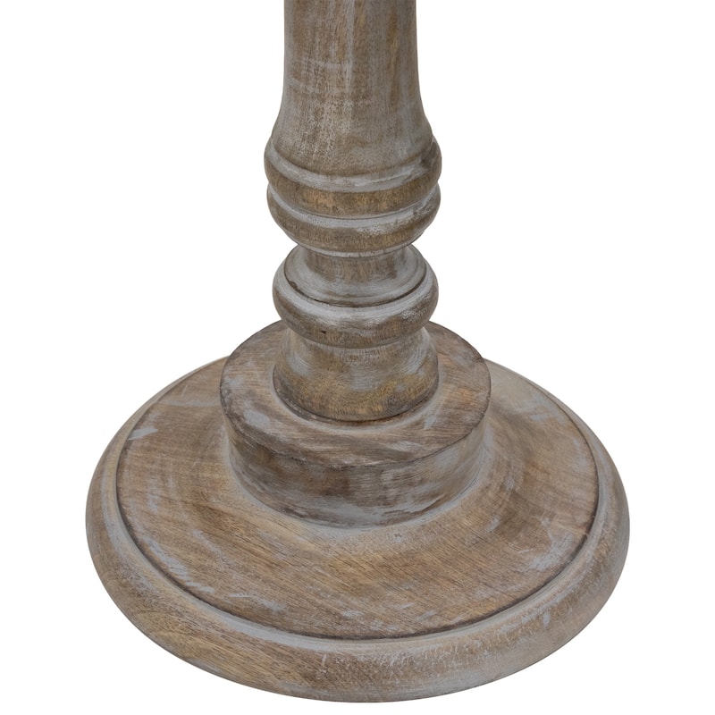 21" Antique Gray Carved Floral Round Pedestal Side Table