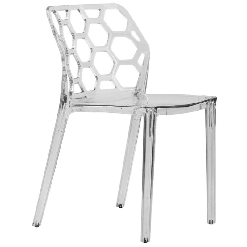 Stackable Acrylic Dining Chair with Honeycomb Open Back Design Accent Side Chair