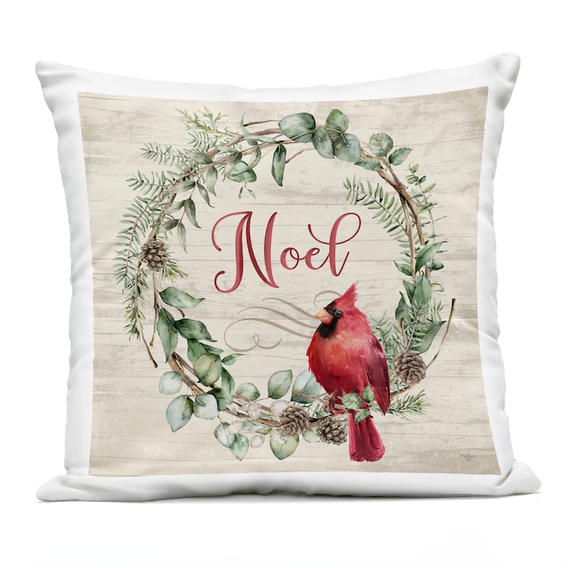 Stupell Noel Wreath with Cardinal Printed Outdoor Throw Pillow Design by Mollie B. - Accent - Polyester - Green - Single