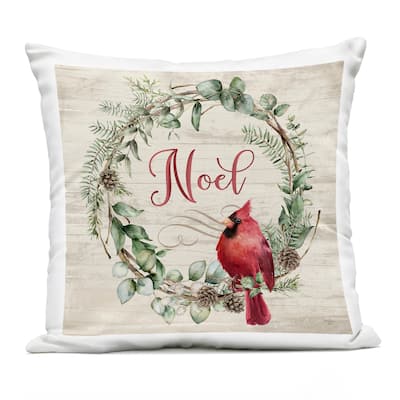 Stupell Noel Wreath with Cardinal Printed Outdoor Throw Pillow Design by Mollie B.