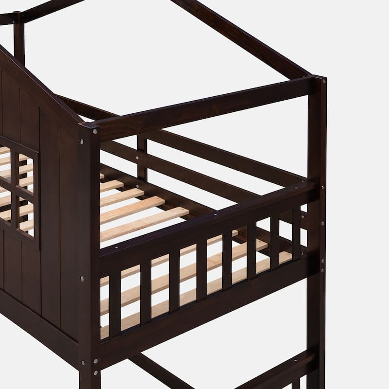 Twin Over Twin House Bunk Bed With Ladder