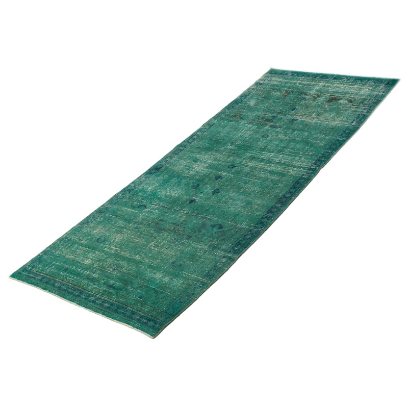ECARPETGALLERY Hand-knotted Color Transition Green Wool Rug - 3'5 x 9'5