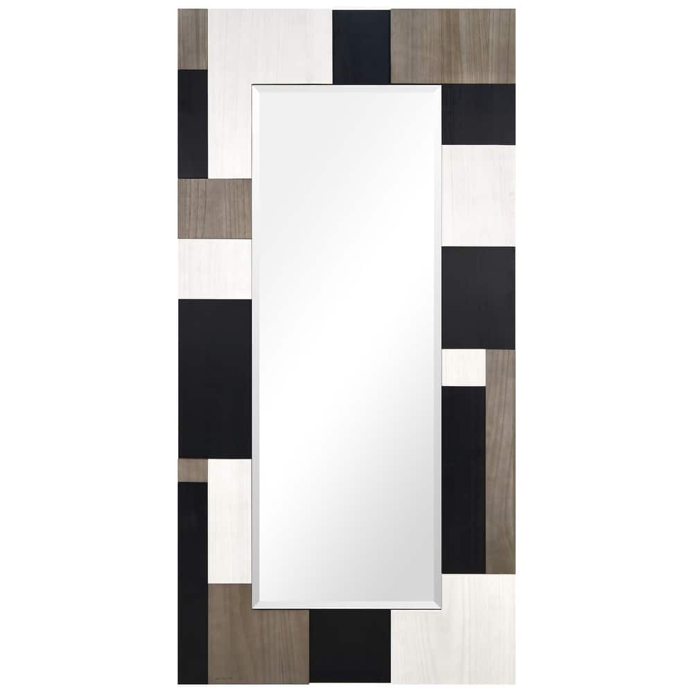 Geometric Blocks Hand Made Solid Paulownia Wood Beveled Leaner Mirror
