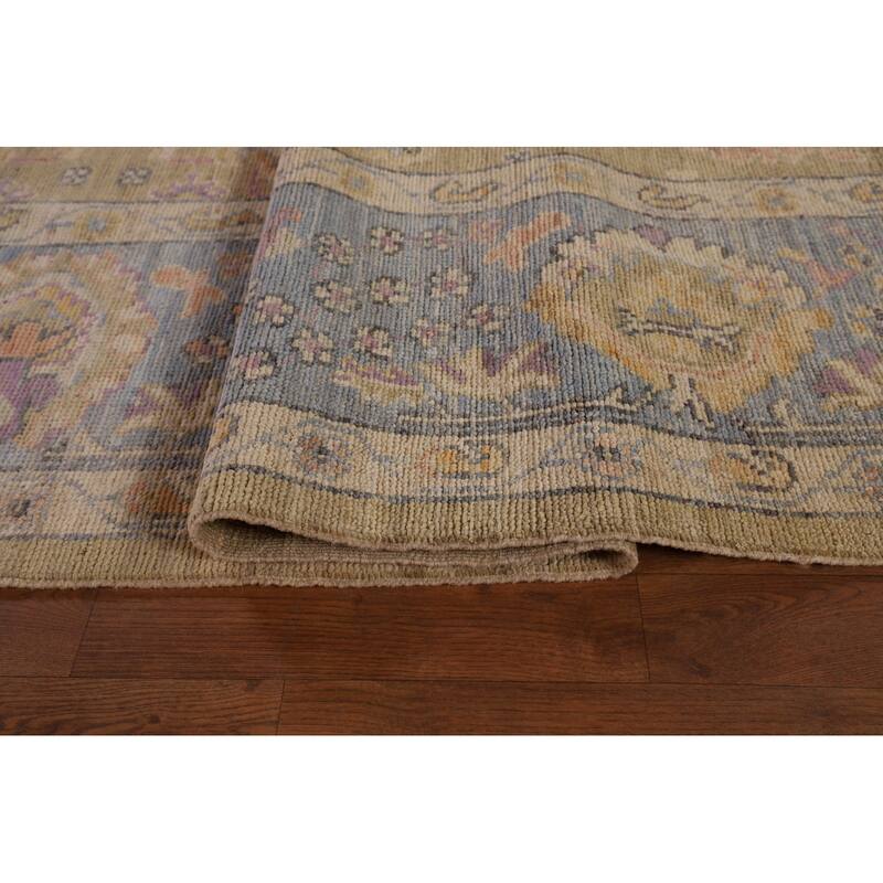 Vegetable Dye Floral Oushak Large Rug Hand-Knotted Wool Carpet - 9'10" x 13'6"