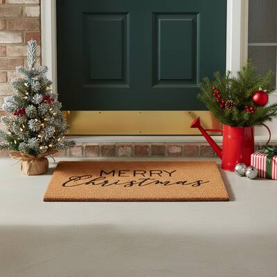 HomeRoots 24" X 36" Brown And Black Christmas Merry Christmas Outdoor Coir Door Mat - 24.00' X '36.00
