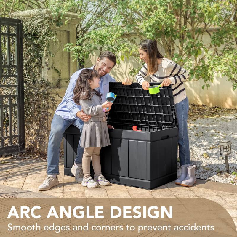 85 Gallon Deck Box Lockable Resin Outdoor Storage Box waterproof Outdoor Container for Patio Furniture Cushions