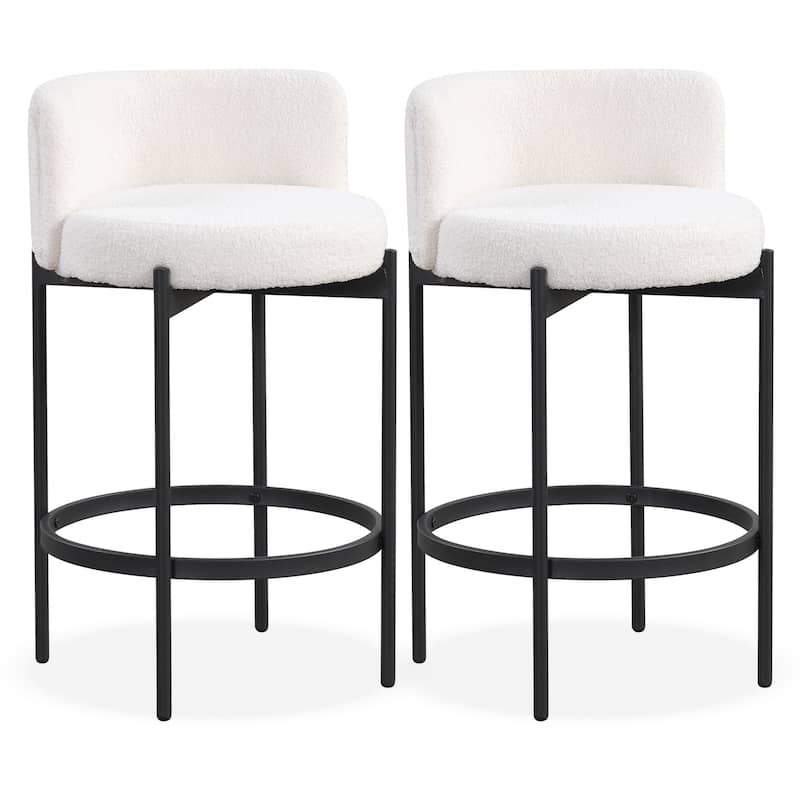 24 Inch Modern Sherpa Fabric Bar Stools with Thick Cushion Seat and Metal Frame for Kitchen Island - 18.5" x 17.5" x 30.5" - Set of 2