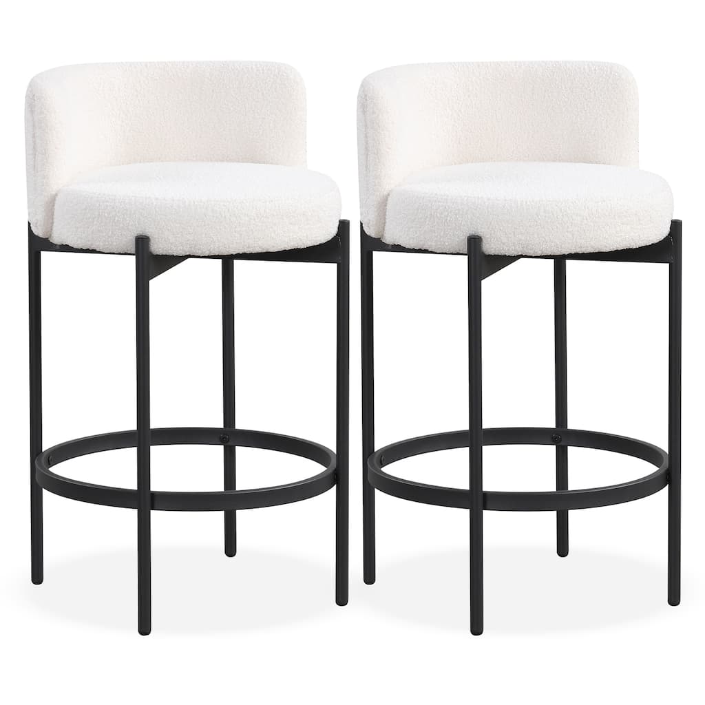 Gymax Boucle Counter Stools Set of 2 w/Curved Backrest Metal Frame