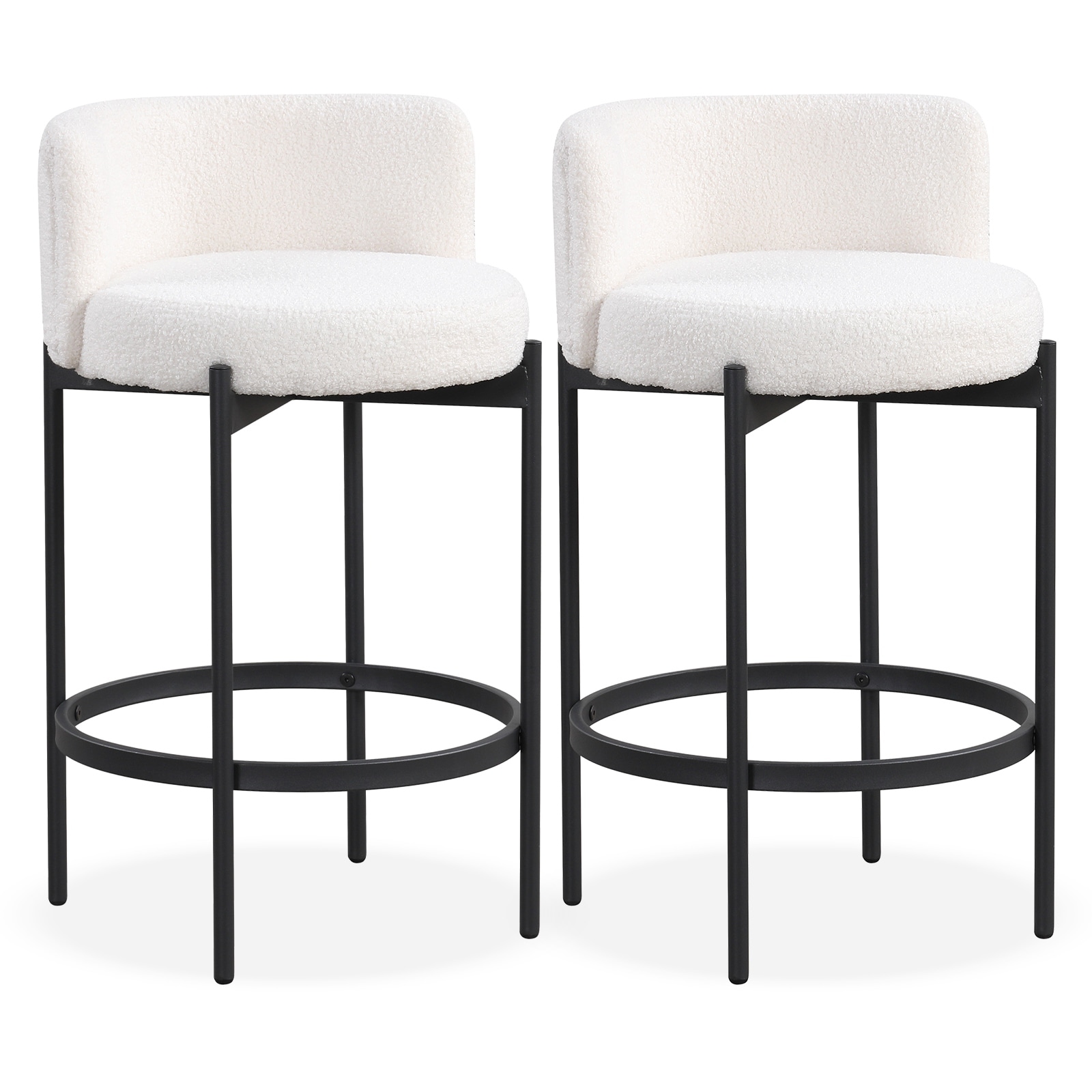 Gymax Boucle Counter Stools Set of 2 w/Curved Backrest Metal Frame