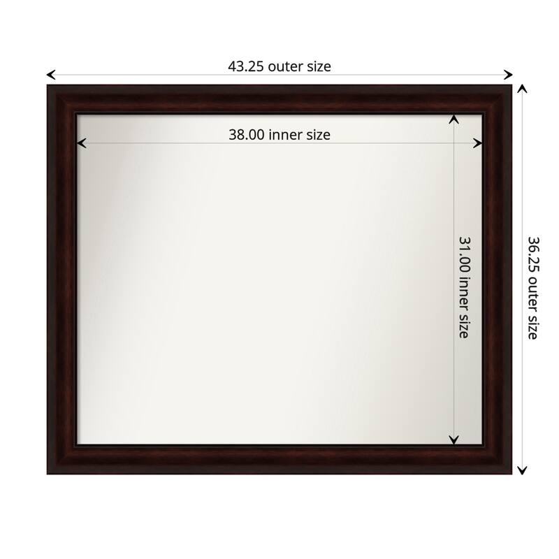 Coffee Bean Brown Framed Non-Beveled Custom Wall Mirror, Bathroom Vanity Mirror - Outer Size: 43.25 x 36.25