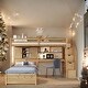 preview thumbnail 2 of 11, Natural Pinewood Twin over Twin Loft Bed with Built-in Desk and Staircase