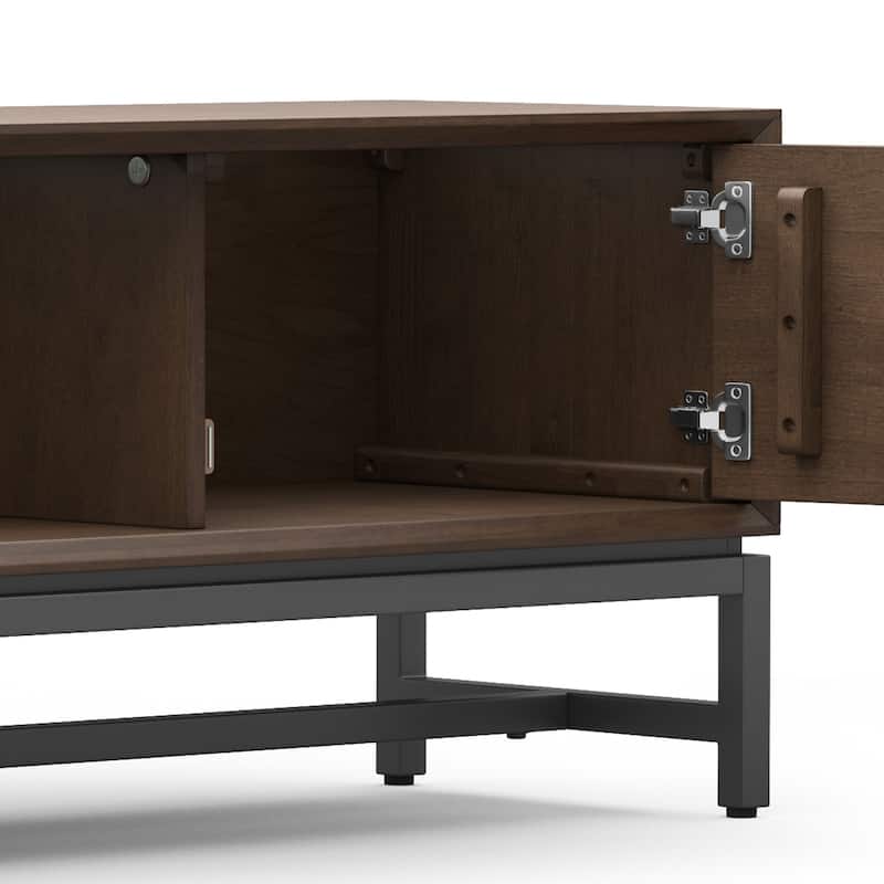WYNDENHALL Devlin SOLID HARDWOOD 72 inch Wide Modern Industrial TV Media Stand in Walnut Brown For TVs up to 80 inches