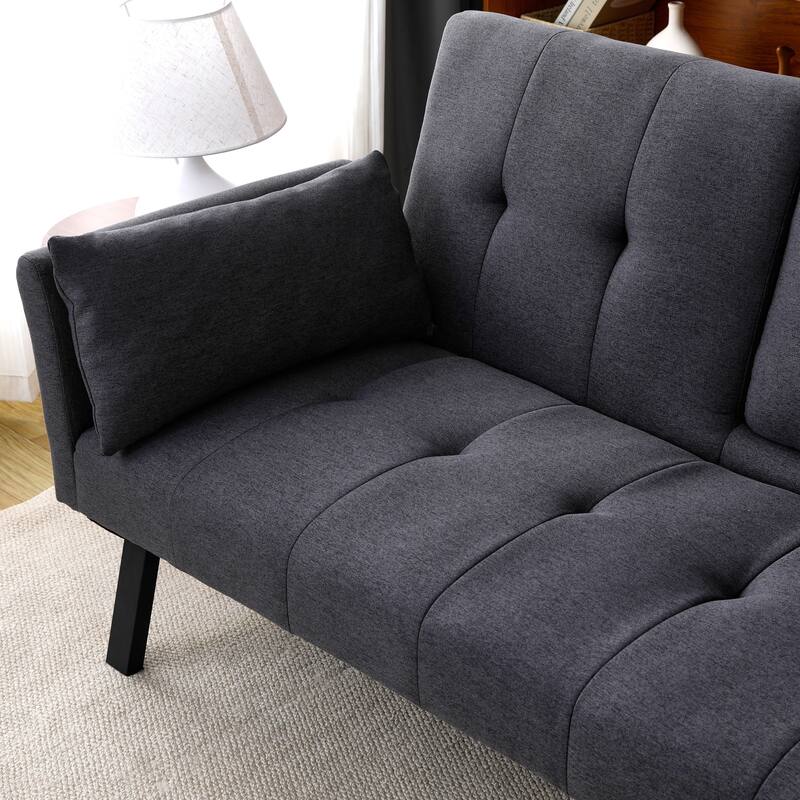 70-inch multi-functional cotton and linen sofa bed: foldable + cup holder + side storage