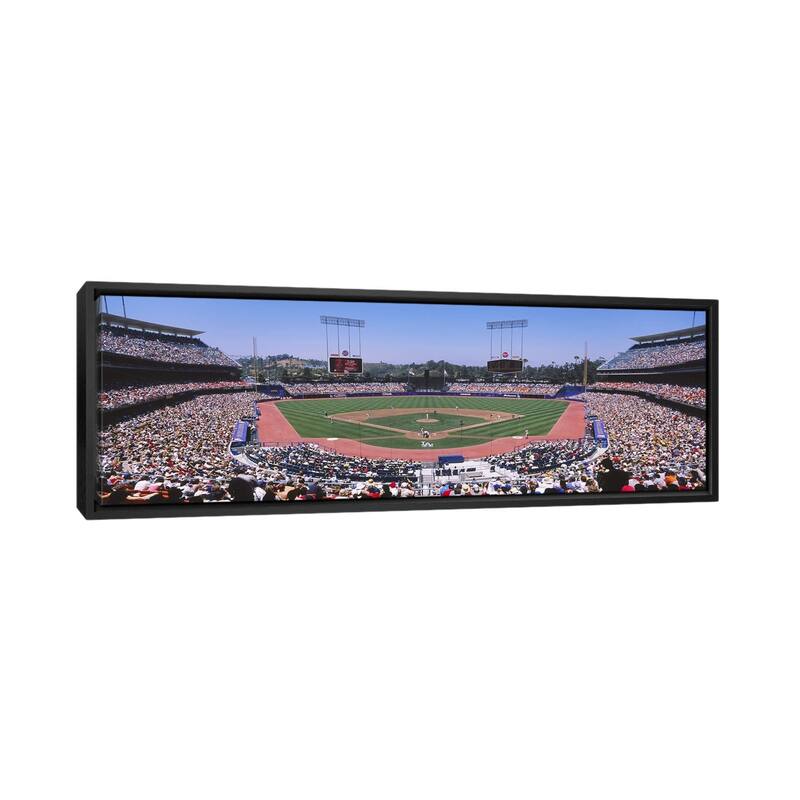 iCanvas "Dodgers vs. Angels, Dodger Stadium, Los Angeles, California, USA" by Panoramic Images Framed Canvas Print - 24x72 - Black