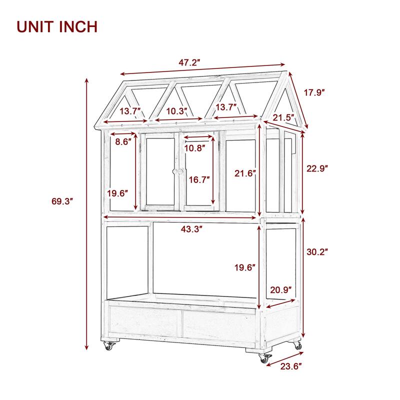 Garden Wood Portable Cold Frame with Movable Wheels Mini Greenhouse with Openable Roof and Storage Box