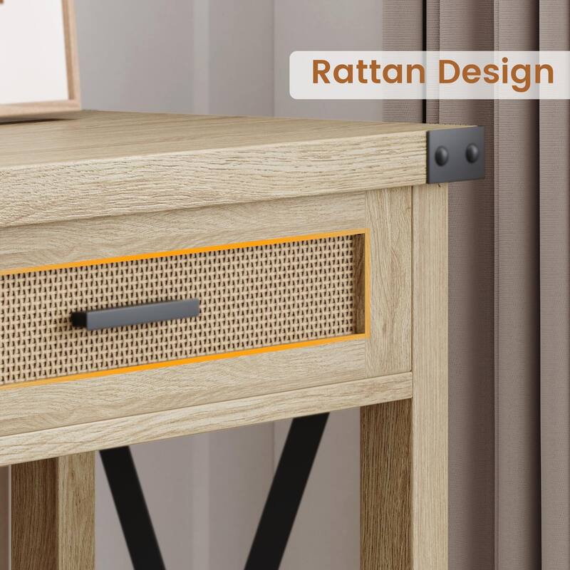 Console Table with Rattan Drawers, Farmhouse Sofa Table