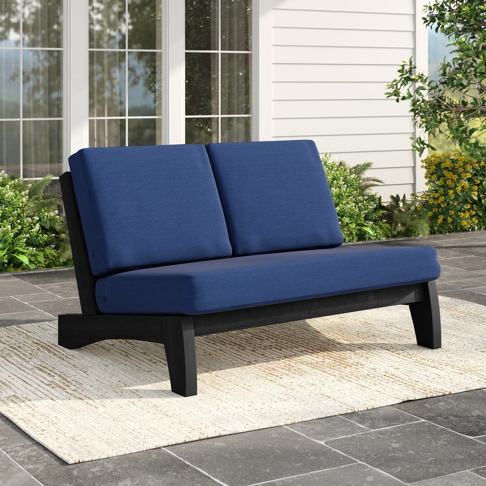 Outdoor Teak Wood Patio Loveseat with Cushions