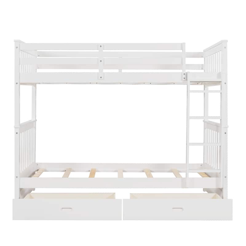Twin-Over-Twin Bunk Bed with Two Storage Drawers, Separates into Two Beds, Sturdy Pine Wood Frame, Multiple Colors