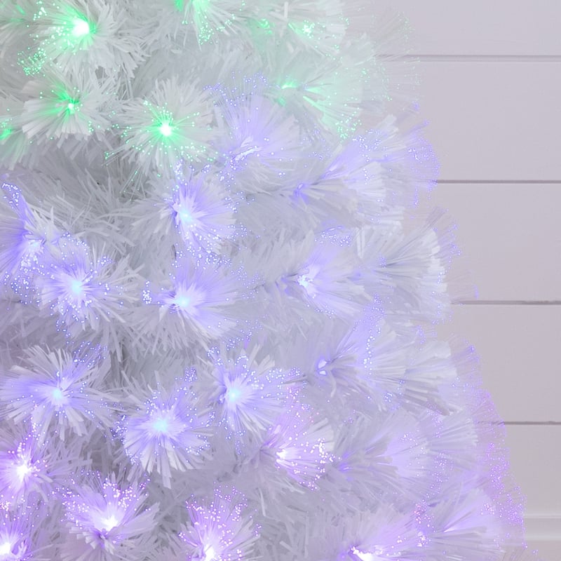 4' Pre-Lit White Fiber Optic Artificial Christmas Tree, Multicolor LED Lights - 4 Foot