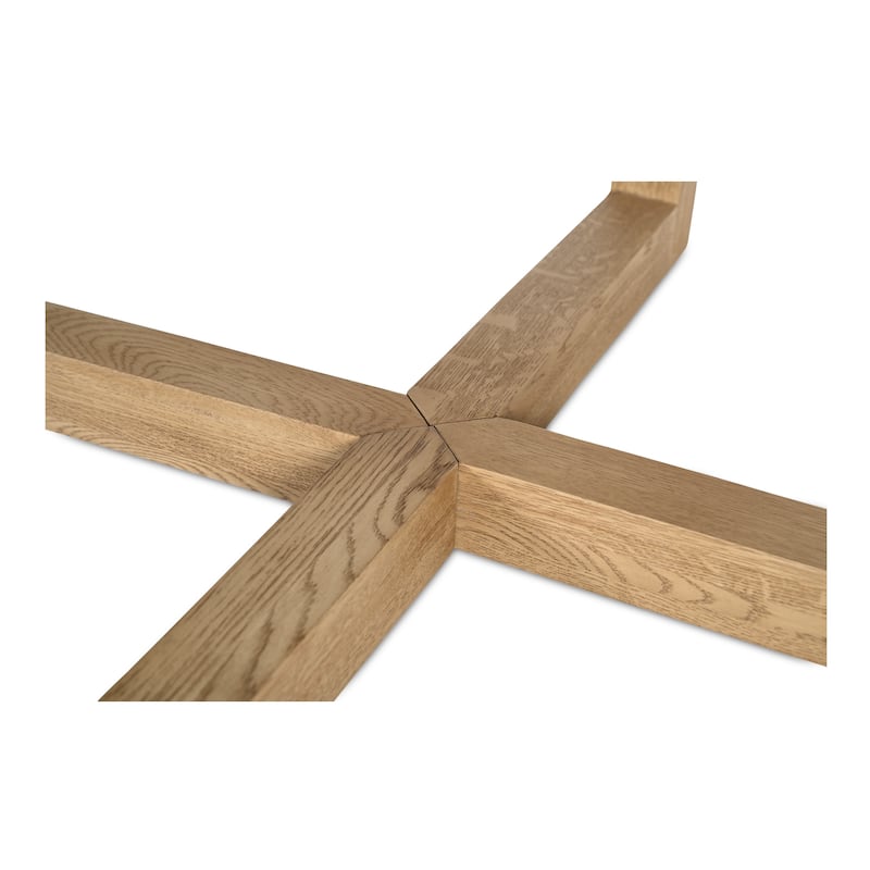 NADAAL STUDIOS Arlisse Dining Table for 6, Round Oak Wood Top, Dual-Layer Top with V-Groove Iron Crossing Base, Dark Brown