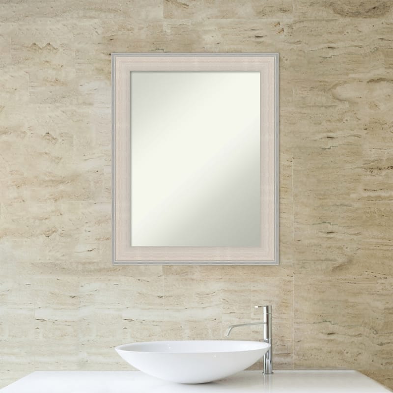 Cottage White Silver Non-Beveled Wood Framed Bathroom Vanity Wall Mirror - Cottage White Silver