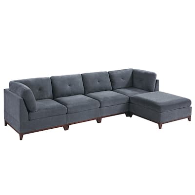 5 Piece Chenille Fabric Modular Sectional Sofa