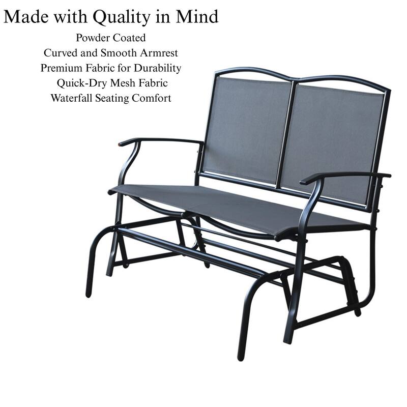 Kaycey 2-Person Black Metal Outdoor Loveseat Glider with Mix Grey Sling - N/A