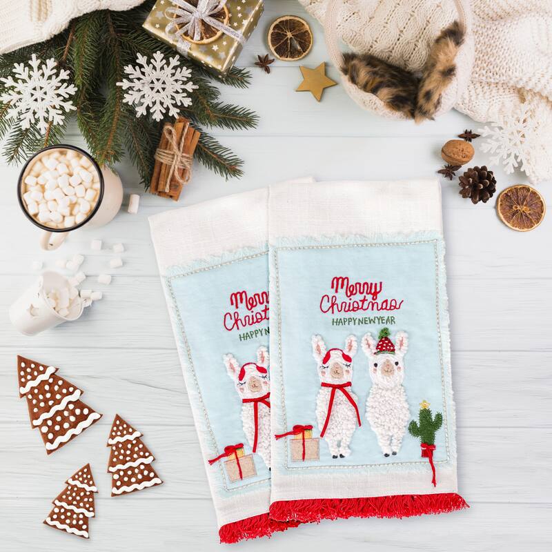 HGTV-18" Llama Merry Christmas Kitchen Towels - 18 in