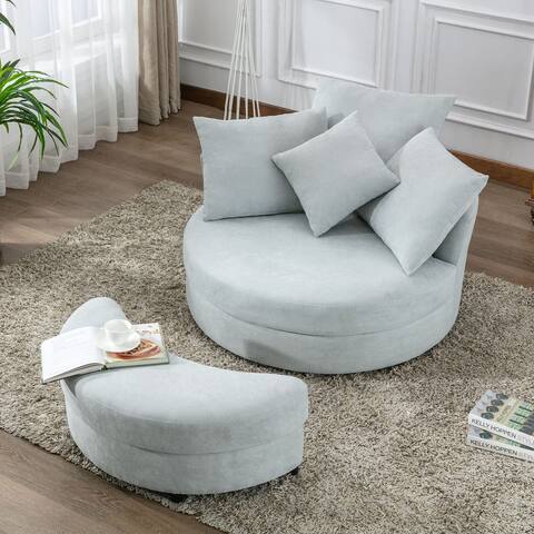 360° Swivel Accent Round Barrel Chair with Storage Ottoman & 4 Pillows